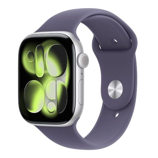 Εικόνα της Apple Watch Series 11 GPS 46mm Aluminium Silver with Purple Fog Sport Band (S/M) MEV94QL/A
