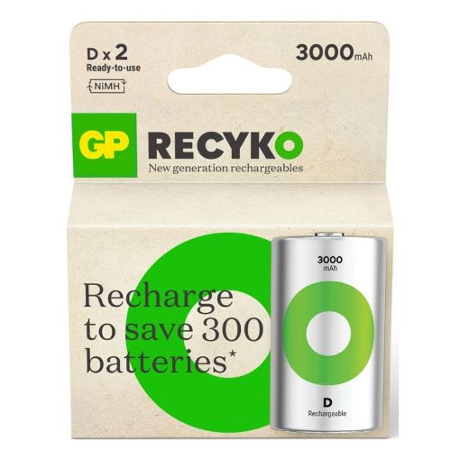 Εικόνα της Επαναφορτιζόμενες Μπαταρίες GP Batteries Recyko D Ni-MH 3000mAh 1.2V 2τμχ 20981
