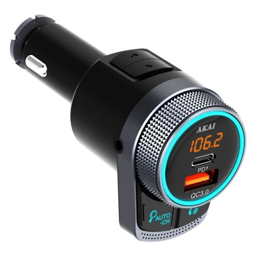 Εικόνα της FM Transmitter & Φορτιστής Αυτοκινήτου Akai FMT-80BT Bluetooth 38W Black