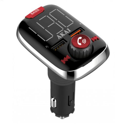 Εικόνα της FM Transmitter & Φορτιστής Αυτοκινήτου Akai FMT-74BT Bluetooth Black/Red