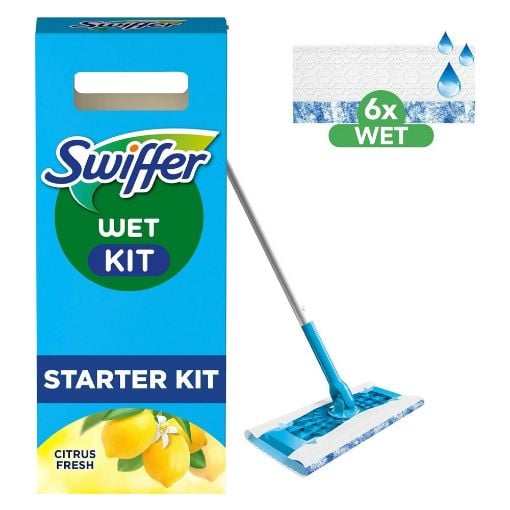 Εικόνα της Σύστημα Καθαρισμού Swiffer Starter Kit με 1 Λαβή & 6 Υγρά Ανταλλακτικά Πανάκια