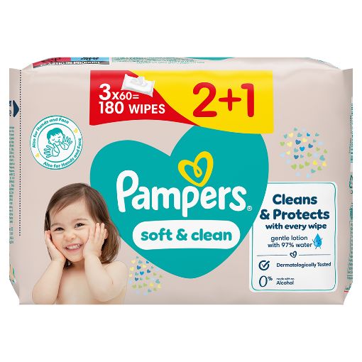 Εικόνα της Μωρομάντηλα Pampers Soft & Clean Υγρά 3x60τμχ