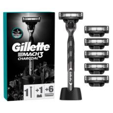 Εικόνα της Ξυραφάκι Gillette Mach3 Charcoal με 6 Ανταλλακτικές Κεφαλές & Βάση Στήριξης