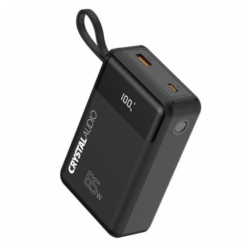 Εικόνα της Power Bank Crystal Audio Audio USB-A/USB-C 20000mAh με Ενσωματωμένο Καλώδιο USB-C 65W Black PBK9