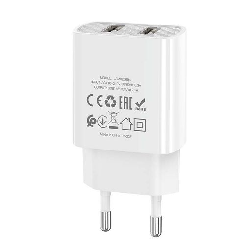 Εικόνα της Φορτιστής Lamtech Travel 2x USB-A 2.1A White LAM020694