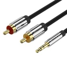 Εικόνα της Καλώδιο Vention Aluminum Alloy Type 3.5mm to 2 x RCA 1.5m Black BCNBG