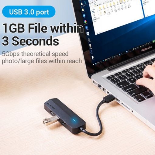 Εικόνα της USB Hub Vention 3-Port USB 3.0 & Sound Card 0.15m Black CHIBB