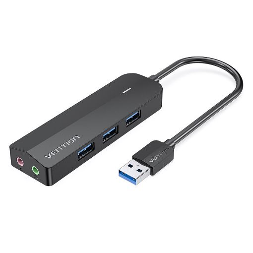 Εικόνα της USB Hub Vention 3-Port USB 3.0 & Sound Card 0.15m Black CHIBB