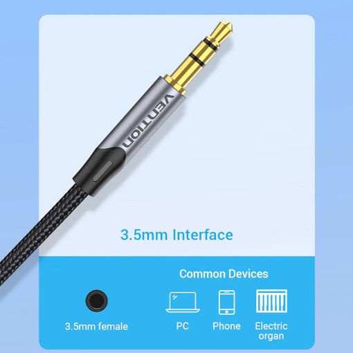 Εικόνα της Καλώδιο Vention 3.5mm to 2 x 6.5mm Braided 0.5m Gray BARHD