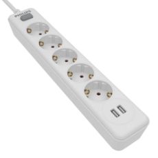 Εικόνα της Πολύπριζο Philips 5 θέσεων με 2x USB-A 1.5m Λευκό SPN3052W/GRS