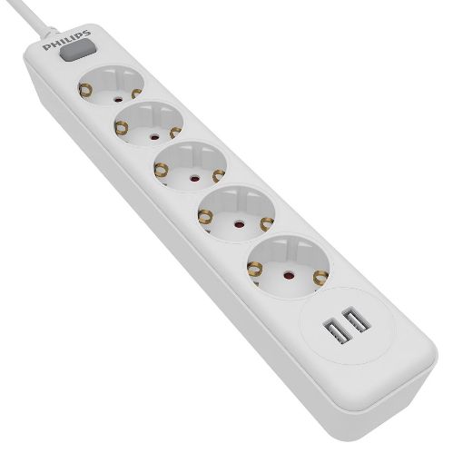 Εικόνα της Πολύπριζο Philips 5 θέσεων με 2x USB-A 1.5m Λευκό SPN3052W/GRS