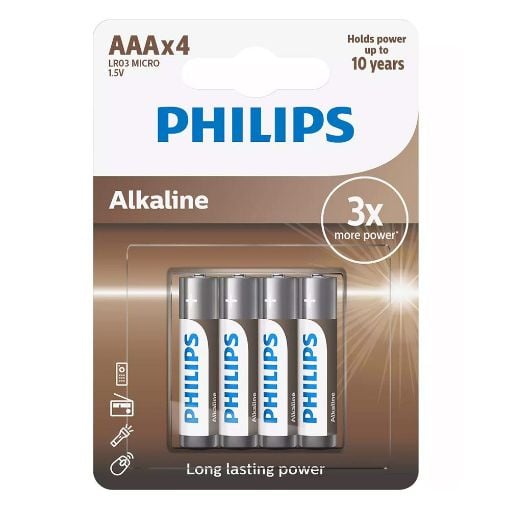 Εικόνα της Αλκαλικές Μπαταρίες AAA Philips 1.5V 4τμχ LR03A4B/GRS
