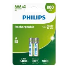 Εικόνα της Επαναφορτιζόμενες Μπαταρίες Philips AAA Ni-MH 800mAh 1.2V 2τμχ R03B2Α80/GRS
