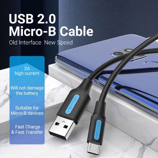 Εικόνα της Καλώδιο Vention USB-A to Micro USB-B 0.5m Black COLBD