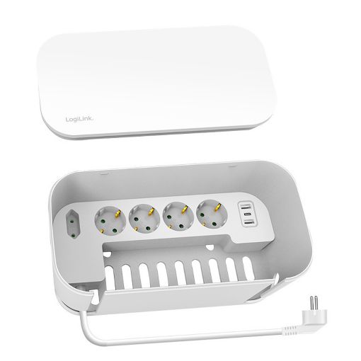Εικόνα της Πολύπριζο Logilink 5 Θέσεων με 2x USB-A & 1x USB-C και Κουτί Οργάνωσης Καλωδίων Λευκό LPS281U