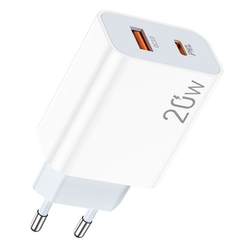 Εικόνα της Φορτιστής Lamtech USB-A QC3.0 & USB-C PD 20W White LAM023527