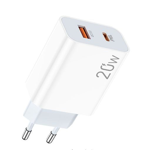 Εικόνα της Φορτιστής Lamtech USB-A QC3.0 & USB-C PD 20W White LAM023527