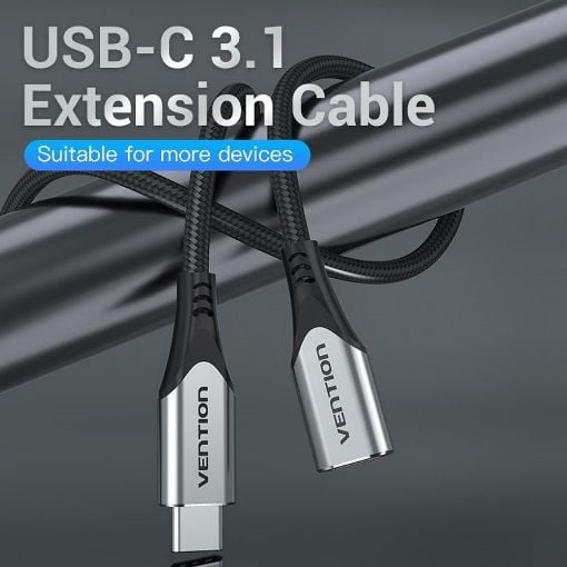Εικόνα της Καλώδιο Επέκτασης Vention USB-C Male to USB-C Female Braided 1m Gray TABHF