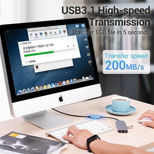 Εικόνα της Καλώδιο Επέκτασης Vention USB-C Male to USB-C Female Braided 1m Gray TABHF