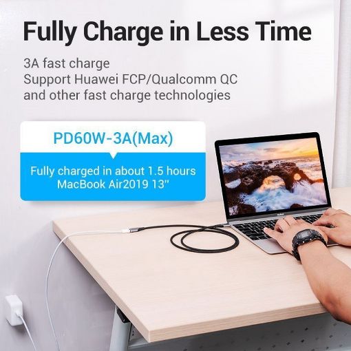 Εικόνα της Καλώδιο Επέκτασης Vention USB-C Male to USB-C Female Braided 1m Gray TABHF