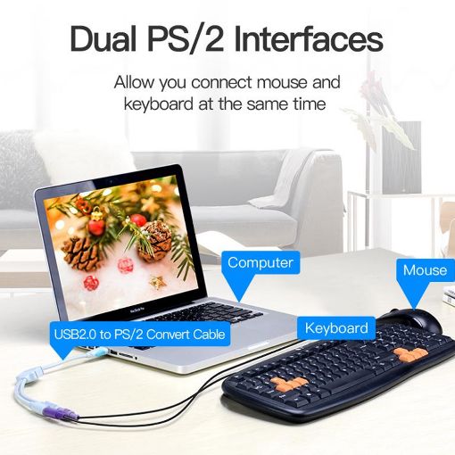 Εικόνα της Adapter Vention USB-A to Dual PS/2 0.3m Blue VAS-C03-S