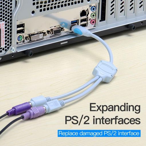 Εικόνα της Adapter Vention USB-A to Dual PS/2 0.3m Blue VAS-C03-S