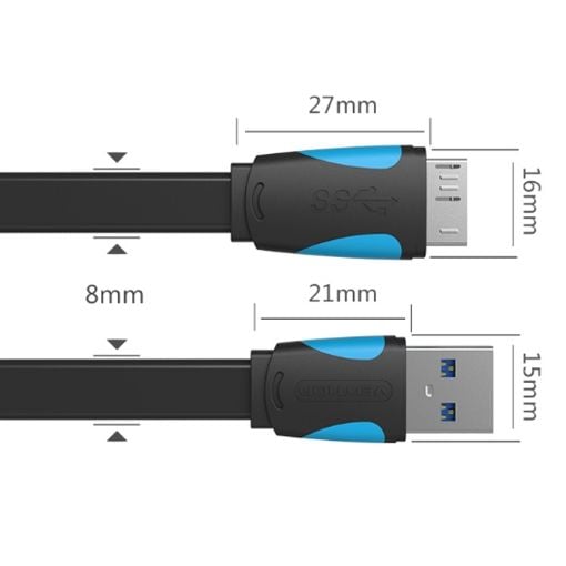 Εικόνα της Καλώδιο Vention Flat USB-A to Micro USB 3.0 0.25m Black VAS-A12-B025