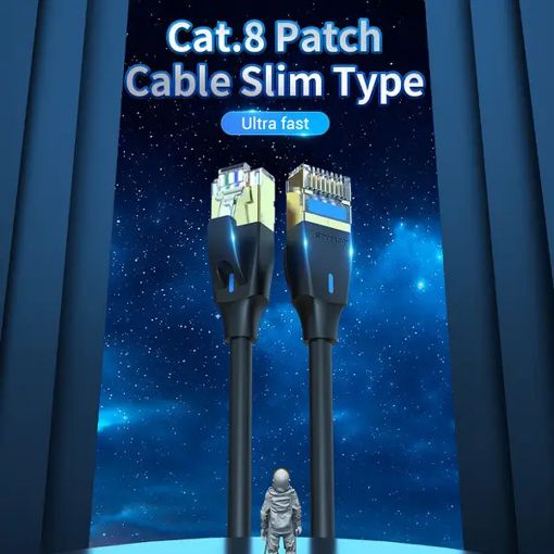 Εικόνα της Καλώδιο Δικτύου Vention S/FTP Round CAT.8 Slim 5m Black IKIBJ