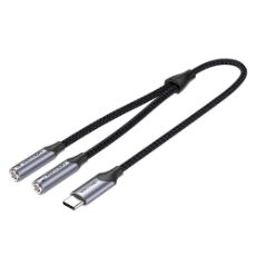 Εικόνα της Καλώδιο Vention Cotton Braided 3.5mm Female to 2x RCA Female 0.3m Gray/Black BCOHY