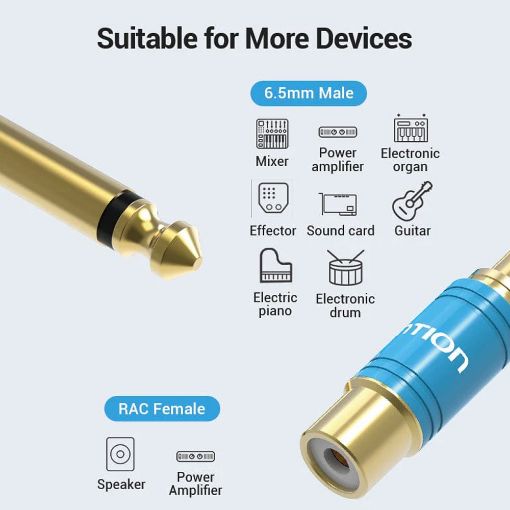 Εικόνα της Adapter Vention Metal Type 6.5mm Male to RCA Female Blue VDD-C03