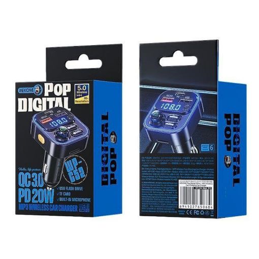 Εικόνα της FM Transmitter & Φορτιστής Αυτοκινήτου WK WP-C52 με Mp3 Player Black