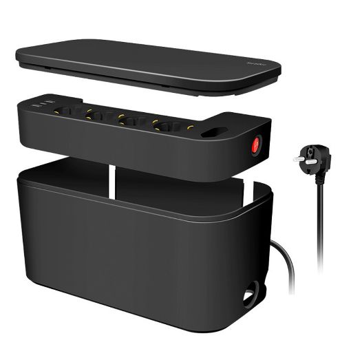 Εικόνα της Πολύπριζο Logilink 5 Θέσεων με 2x USB-A & 1x USB-C και Κουτί Οργάνωσης Καλωδίων Μαύρο LPS281U