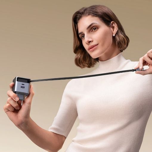 Εικόνα της Φορτιστής Ugreen X614 με USB-C/USB-A & Ενσωματωμένο Καλώδιο USB-C GaN PD 45W Grey 65822