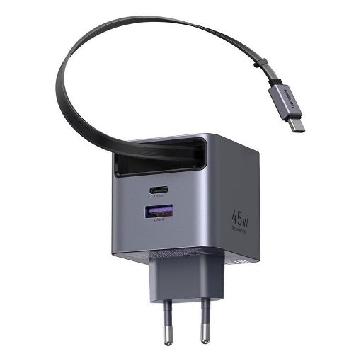 Εικόνα της Φορτιστής Ugreen X614 με USB-C/USB-A & Ενσωματωμένο Καλώδιο USB-C GaN PD 45W Grey 65822