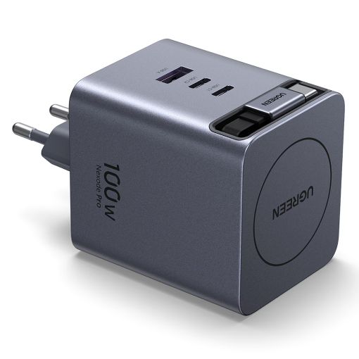 Εικόνα της Φορτιστής Ugreen X616 με 2x USB-C/USB-A & Ενσωματωμένο Καλώδιο USB-C GaN PD 100W Grey 65828