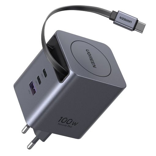 Εικόνα της Φορτιστής Ugreen X616 με 2x USB-C/USB-A & Ενσωματωμένο Καλώδιο USB-C GaN PD 100W Grey 65828