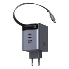 Εικόνα της Φορτιστής Ugreen X616 με 2x USB-C/USB-A & Ενσωματωμένο Καλώδιο USB-C GaN PD 100W Grey 65828