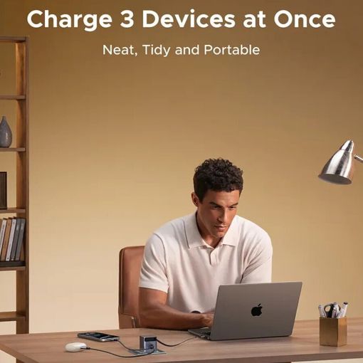 Εικόνα της Φορτιστής Ugreen X615 με USB-C/USB-A & Ενσωματωμένο Καλώδιο USB-C GaN PD 65W Grey 65825