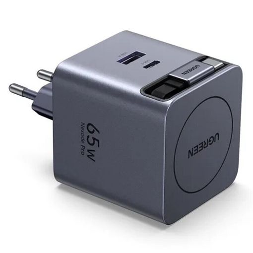 Εικόνα της Φορτιστής Ugreen X615 με USB-C/USB-A & Ενσωματωμένο Καλώδιο USB-C GaN PD 65W Grey 65825