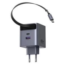 Εικόνα της Φορτιστής Ugreen X615 με USB-C/USB-A & Ενσωματωμένο Καλώδιο USB-C GaN PD 65W Grey 65825