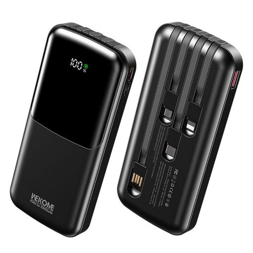 Εικόνα της Power Bank WK 10000mAh WP-65 USB-C/Lightning/Micro/USB Built-In Cables 22.5W Black