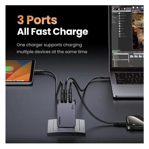 Εικόνα της Φορτιστής Ugreen Nexode Pro με 2x USB-C/USB-A GaN 65W Grey 25871