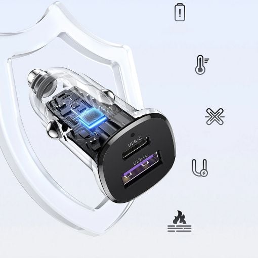 Εικόνα της Φορτιστής Αυτοκινήτου Ugreen EC305 USB-C & USB-A 30W Black 25845
