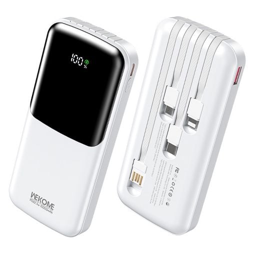 Εικόνα της Power Bank WK 10000mAh WP-65 USB-C/Lightning/Micro/USB Built-In Cables 22.5W White