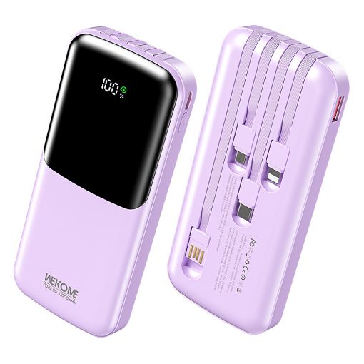 Εικόνα της Power Bank WK 10000mAh WP-65 USB-C/Lightning/Micro/USB Built-In Cables 22.5W Purple
