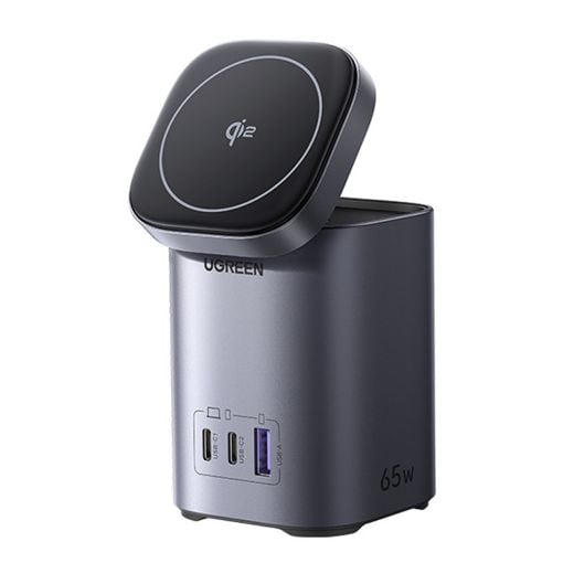 Εικόνα της Φορτιστής Ugreen X555 2-in-1 Magnetic Qi2 & USB-Α / 2x USB-C GaN 65W Gray 55321