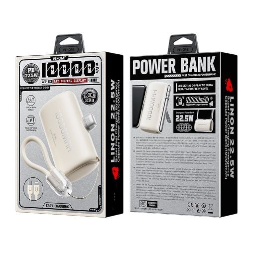 Εικόνα της Power Bank WK 10000mAh WP-113 με Καλώδιο USB-C/Lightning 22.5W Beige