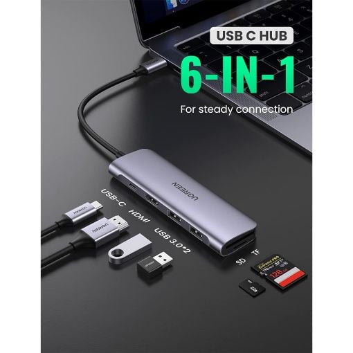 Εικόνα της Docking Station Ugreen CM195 6-in-1 USB-C 100W Gray 70411