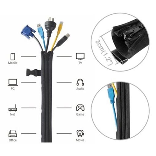 Εικόνα της Brateck Κάλυμμα Καλωδίων Flex Wrap με Φερμουάρ 1m Black CC15-1