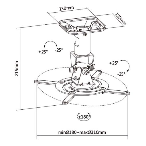 Εικόνα της Περιστρεφόμενη Βάση Οροφής για Projectors Brateck EPB-2 Ατσάλινη Black